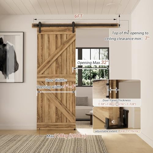72”/6FT Sliding Barn Door Hardware Kit with Adjustable U Shape Barn 72"/6FT