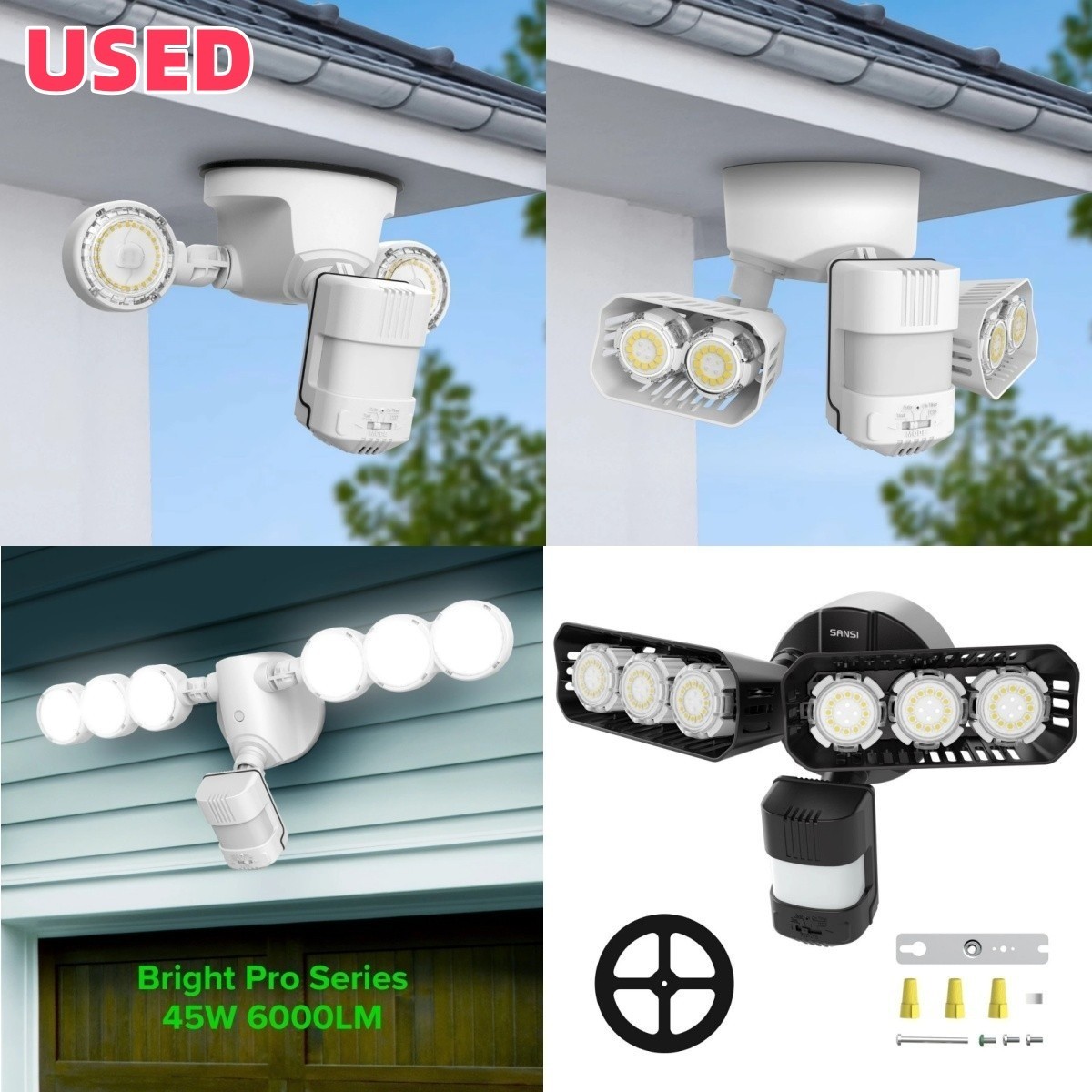 SANSI LED Motion Sensor Light 15W-90W Outdoor Flood Light for Garage Yard USED