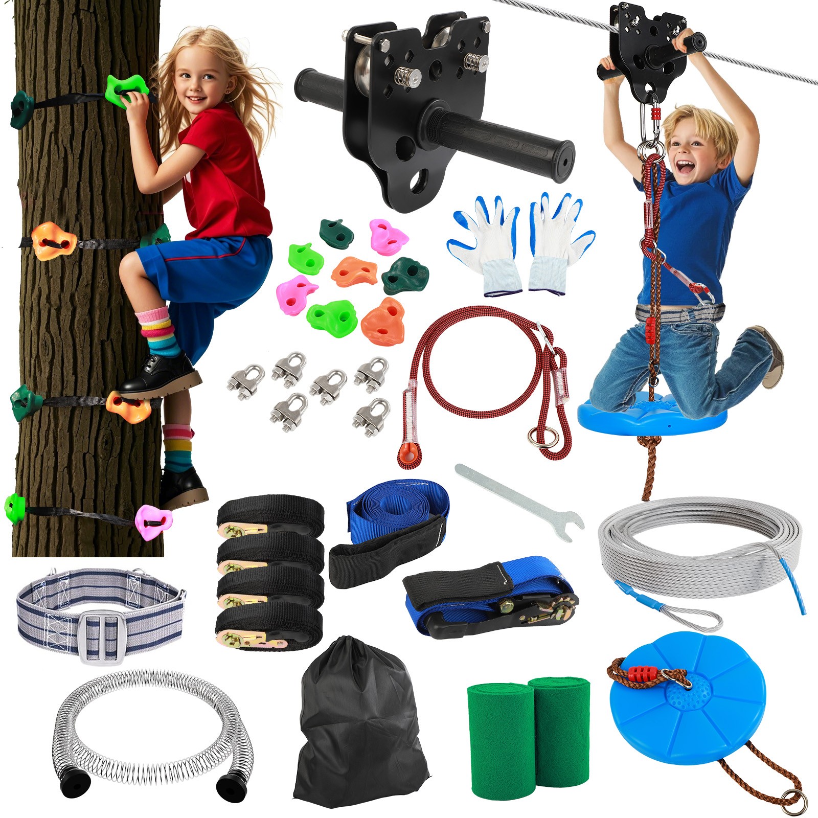 180FT Zipline for Backyard Kids and Adults Up to 400 lbs Zipline Pulley