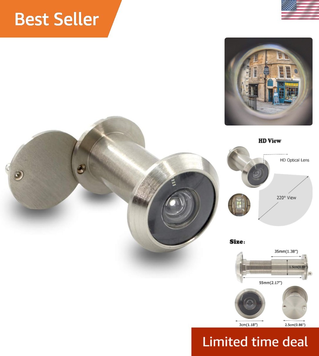 Door Viewer Peephole, Solid Brass 200-degree Door Viewer with Heavy Duty Rota...