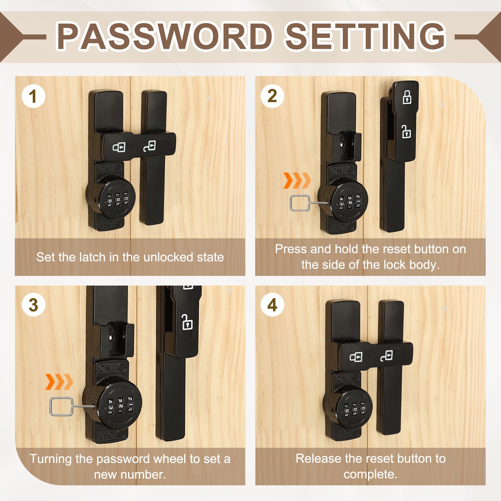 180° Sliding Lock with 3 Digit Code for Barn Door, Copper Color