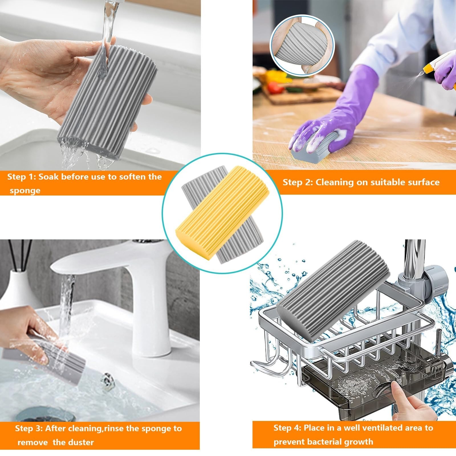 6 Pack Damp Clean Duster Sponge,Dusting Sponge Duster for Housekeeping,Reusab...