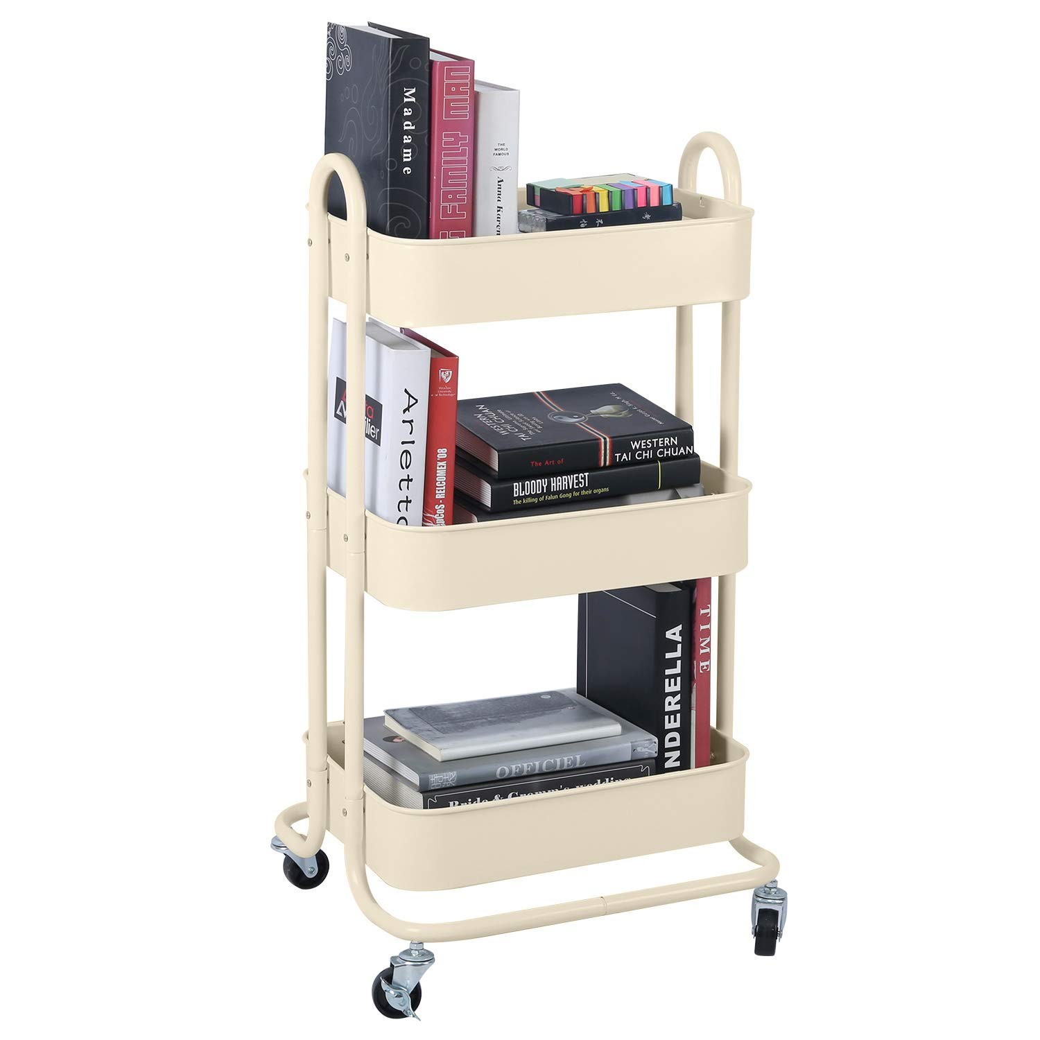 3-Tier Metal Mesh Utility Rolling Cart Storage Organization Cart with Wheels,...