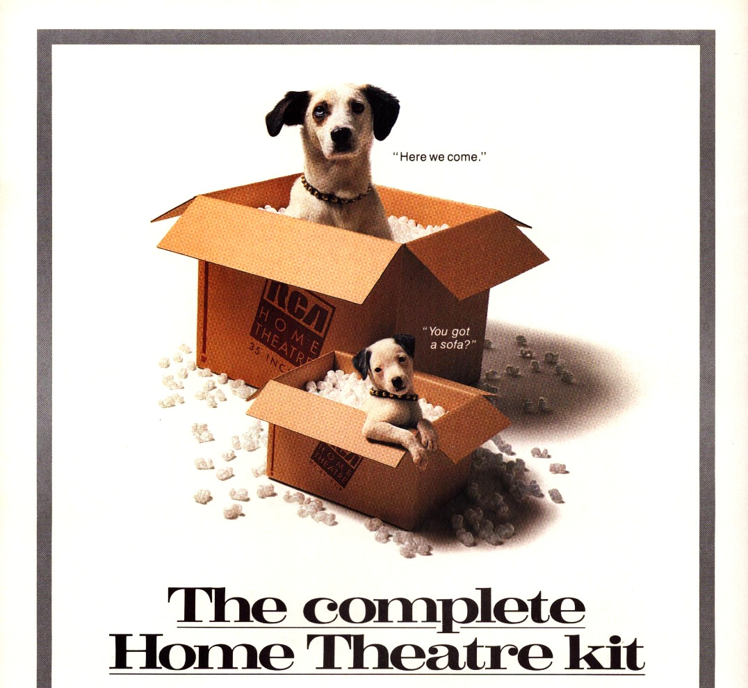 RCA Home Theatre Kit Dog Puppy Cute Advanced Color Vintage Print Ad 1991