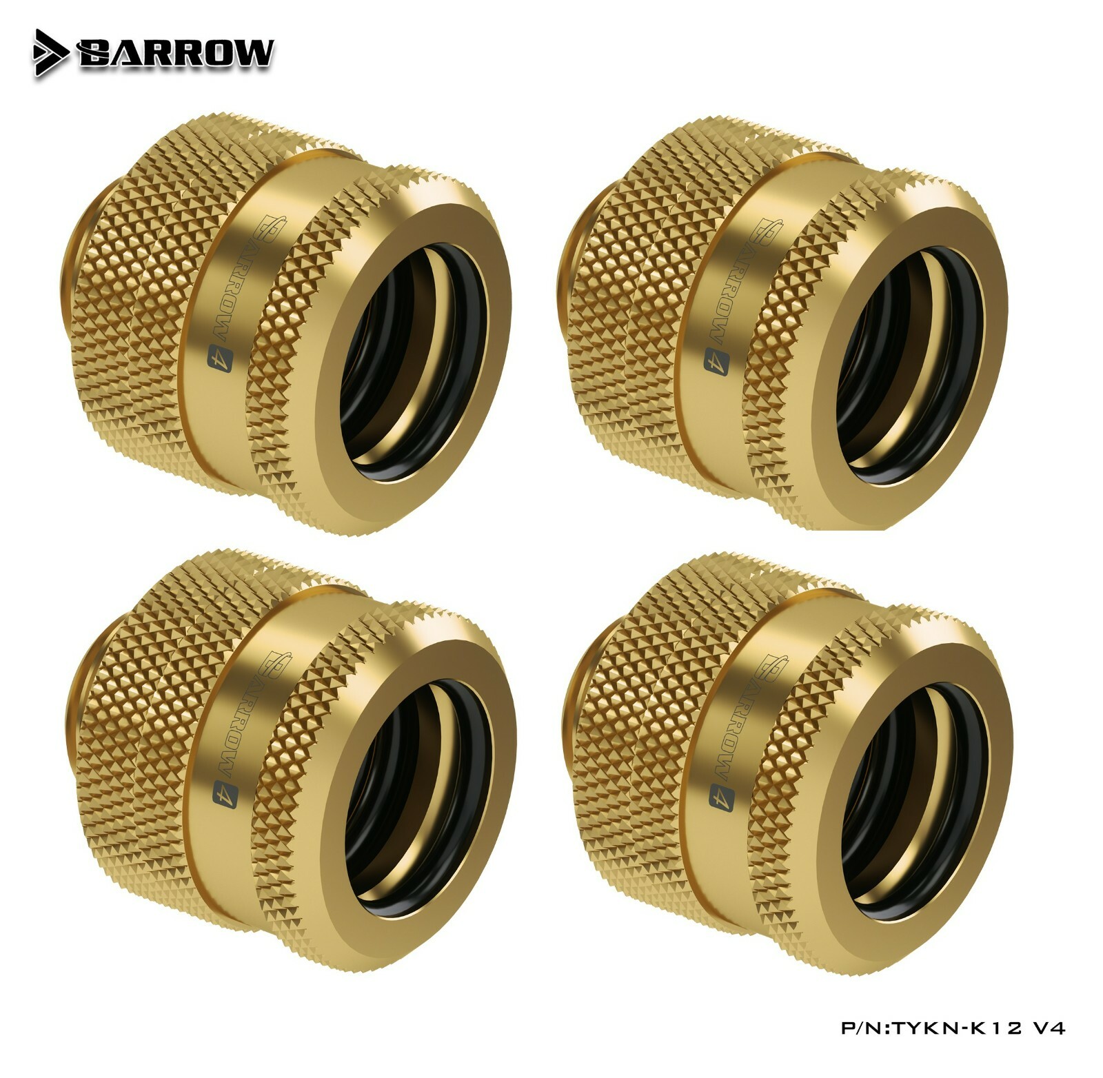 4 Pack Barrow G1/4" to 12mm Hard Tubing Compression Fitting 12mm OD Rigid Gold