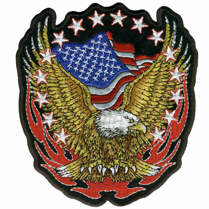 12" EAGLE FLAG AND STARS BIKER MOTORCYCLE EMBROIDERED JACKET PATCH