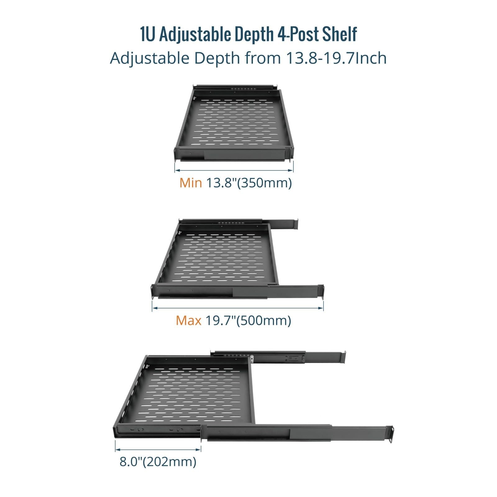 Tecmojo 1U Sliding Rack Shelf,4-Post Vented Rack Mount Shelf,13.8in Deep with