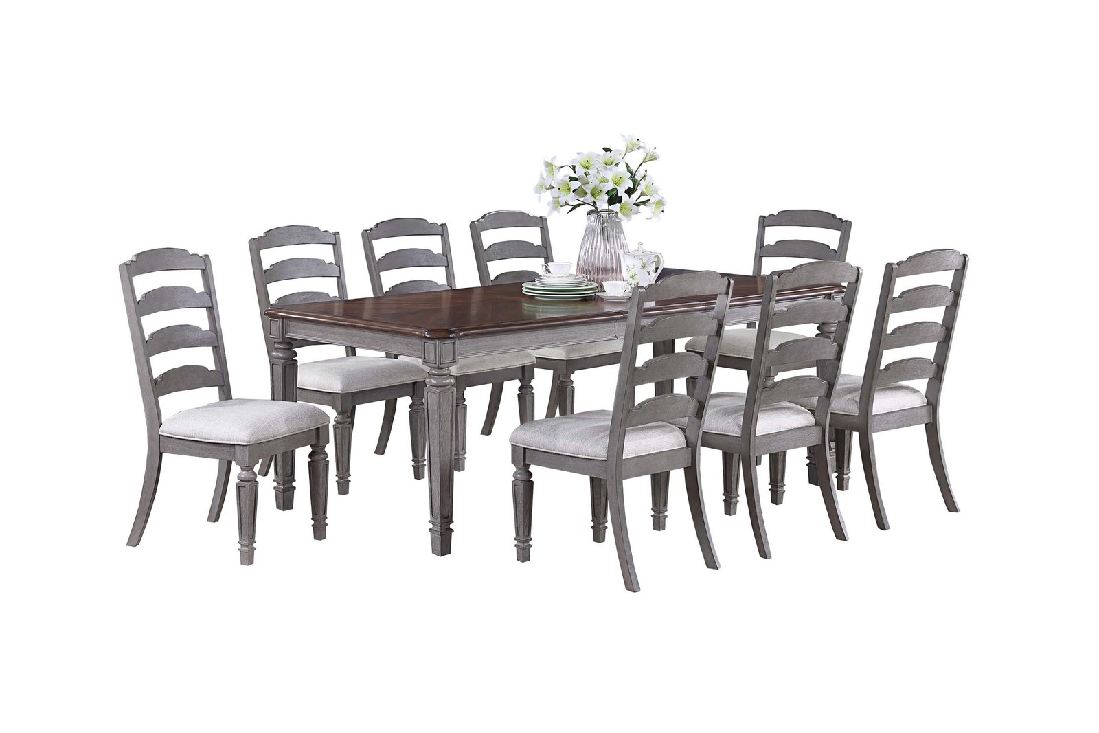 Light grey and cherry contemporary style 1pc dining table, wooden frame