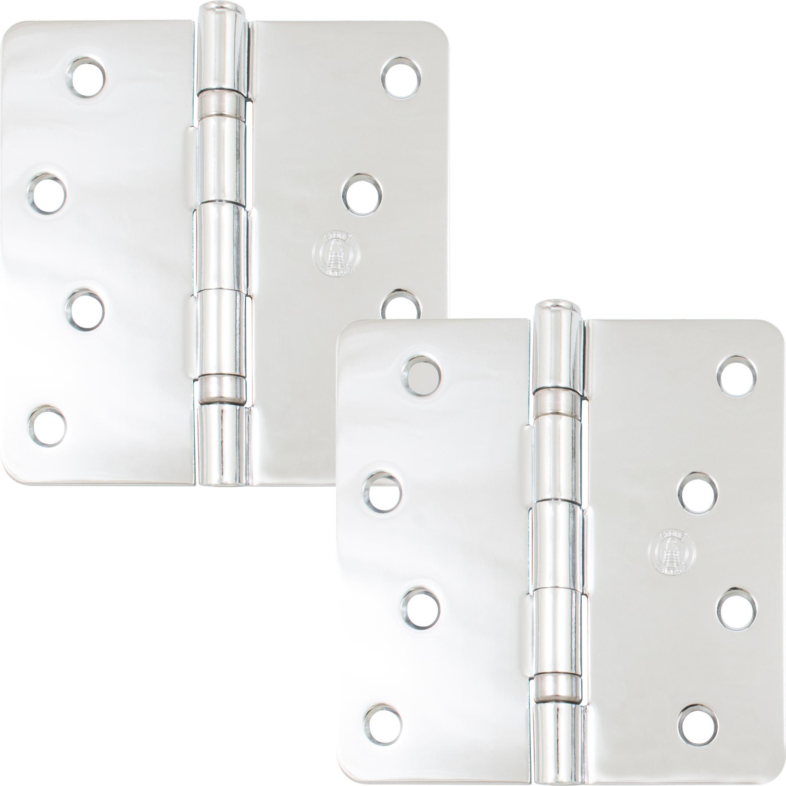 Standard Hinge, 4 Inches, 1/4" Radius Corner, 2-Pack, Polished Chrome by Stone H