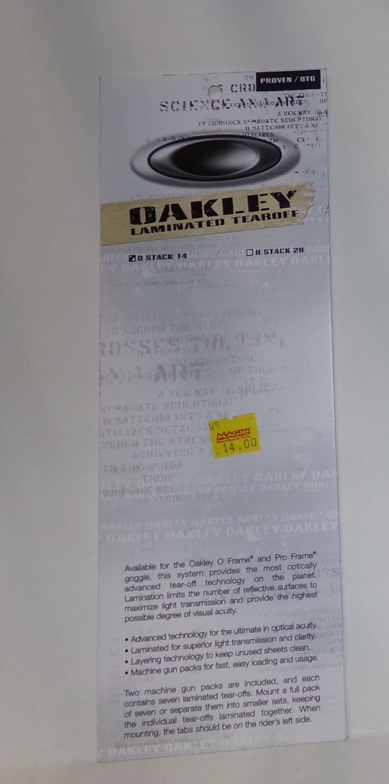 OAKLEY PROVEN/OTG LAMINATED TEAR-OFFS  14-PACK