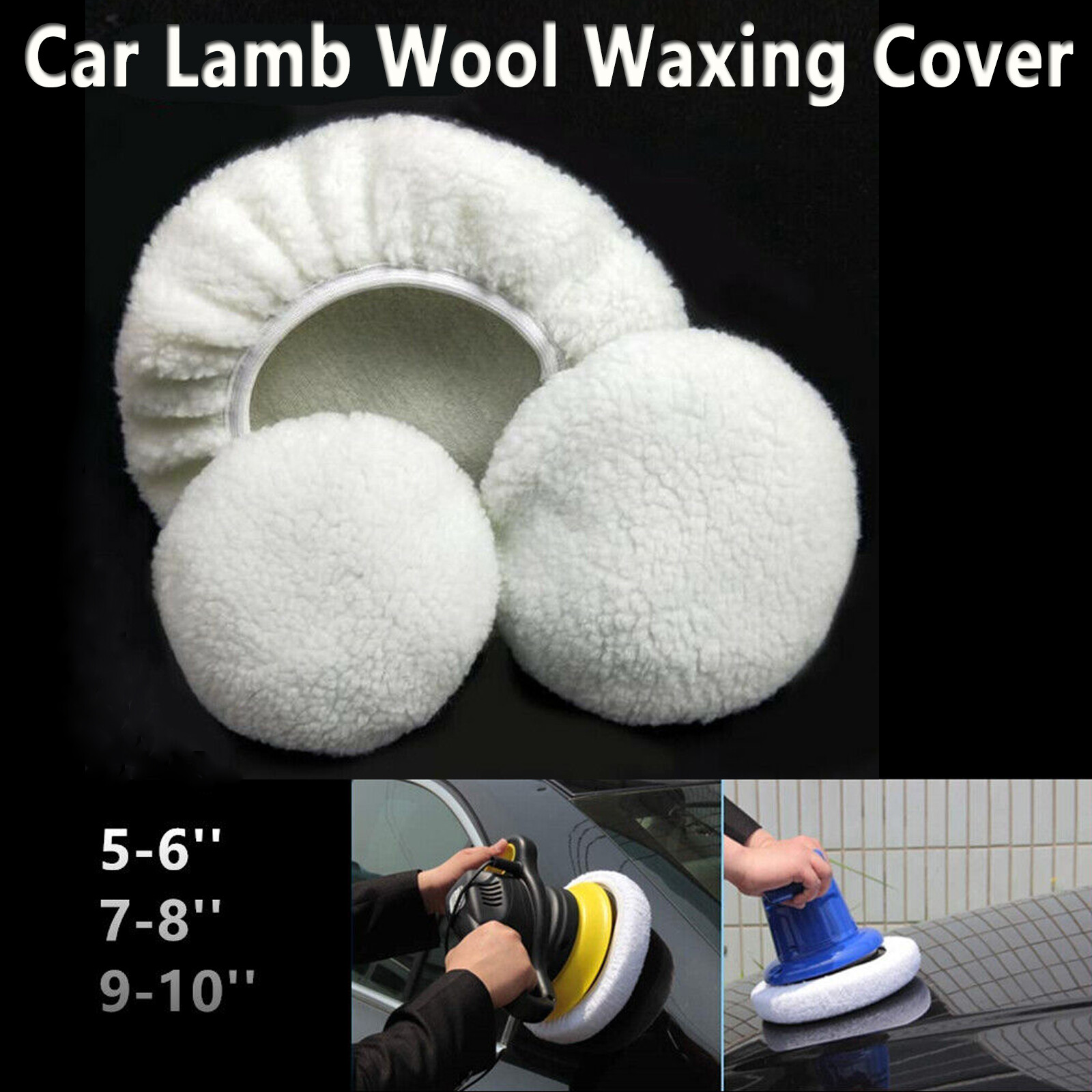 Car Polisher Wax Polishing Bonnet Buffer Pads Lambs Wool Cover 5-6/7-8/9-10''