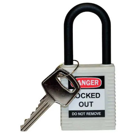 Brady 123332 Lockout Padlock, Keyed Different, Nylon, White, 1 1/2 In Shackle