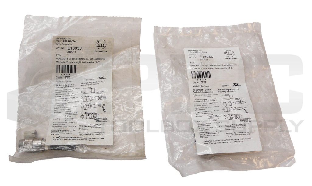 LOT OF 2 SEALED NEW IFM EFECTOR E18058 MALE STRAIGHT CONNECTOR