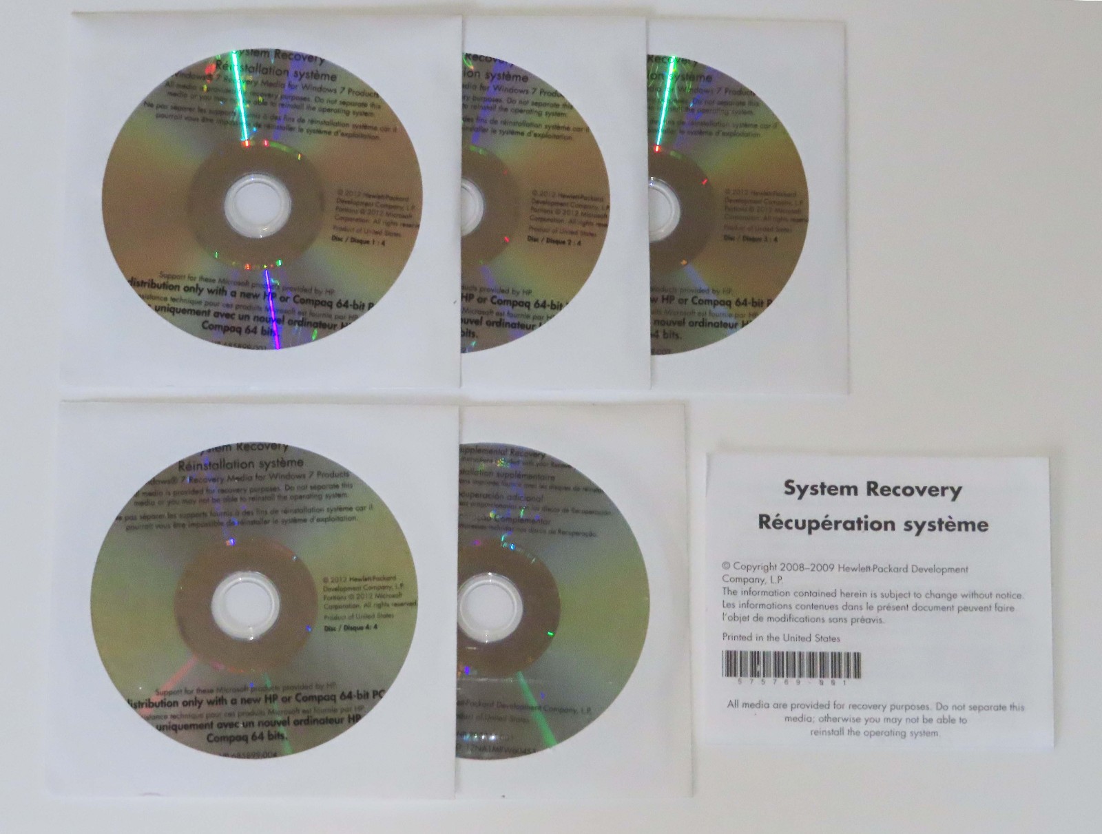 Original HP Recovery / Reinstallation CD/DVD For Windows XP, Windows 7 — NEW