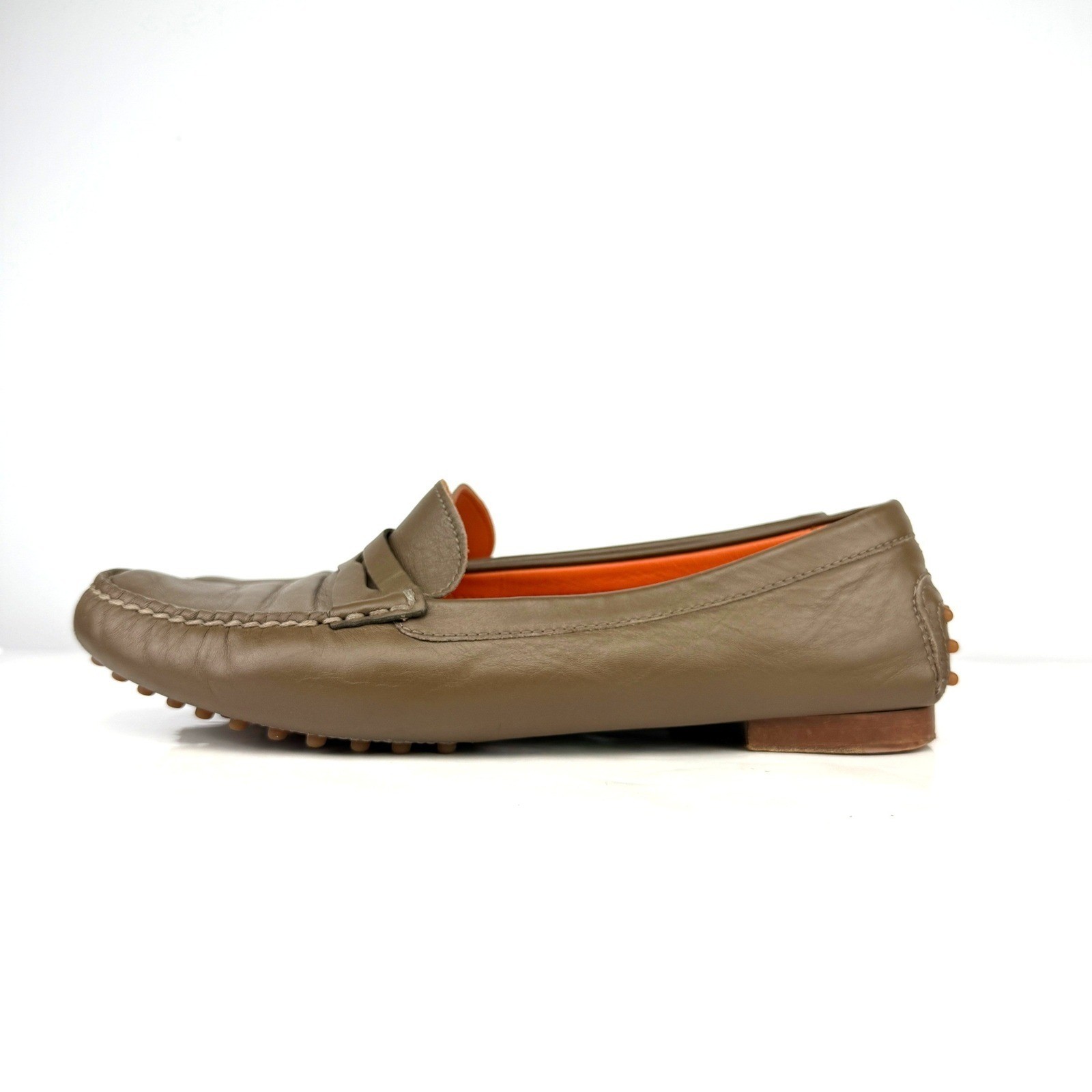 RALPH LAUREN Purple Label Brown Olive Green Leather Driving Loafers 39.5
