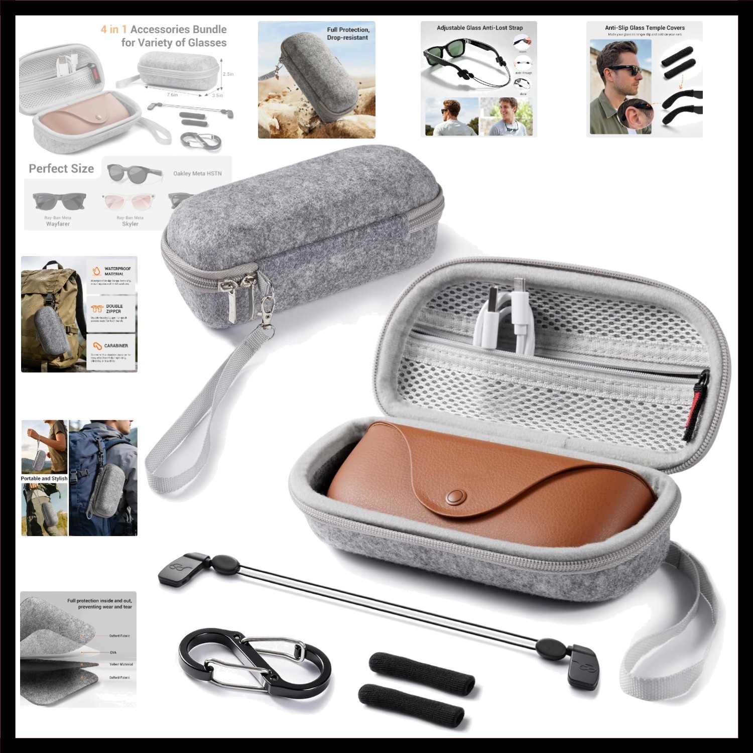 Carrying Case for Ray-Ban Meta & Oakley Smart Glasses, with 4 in 1 Accessorie...