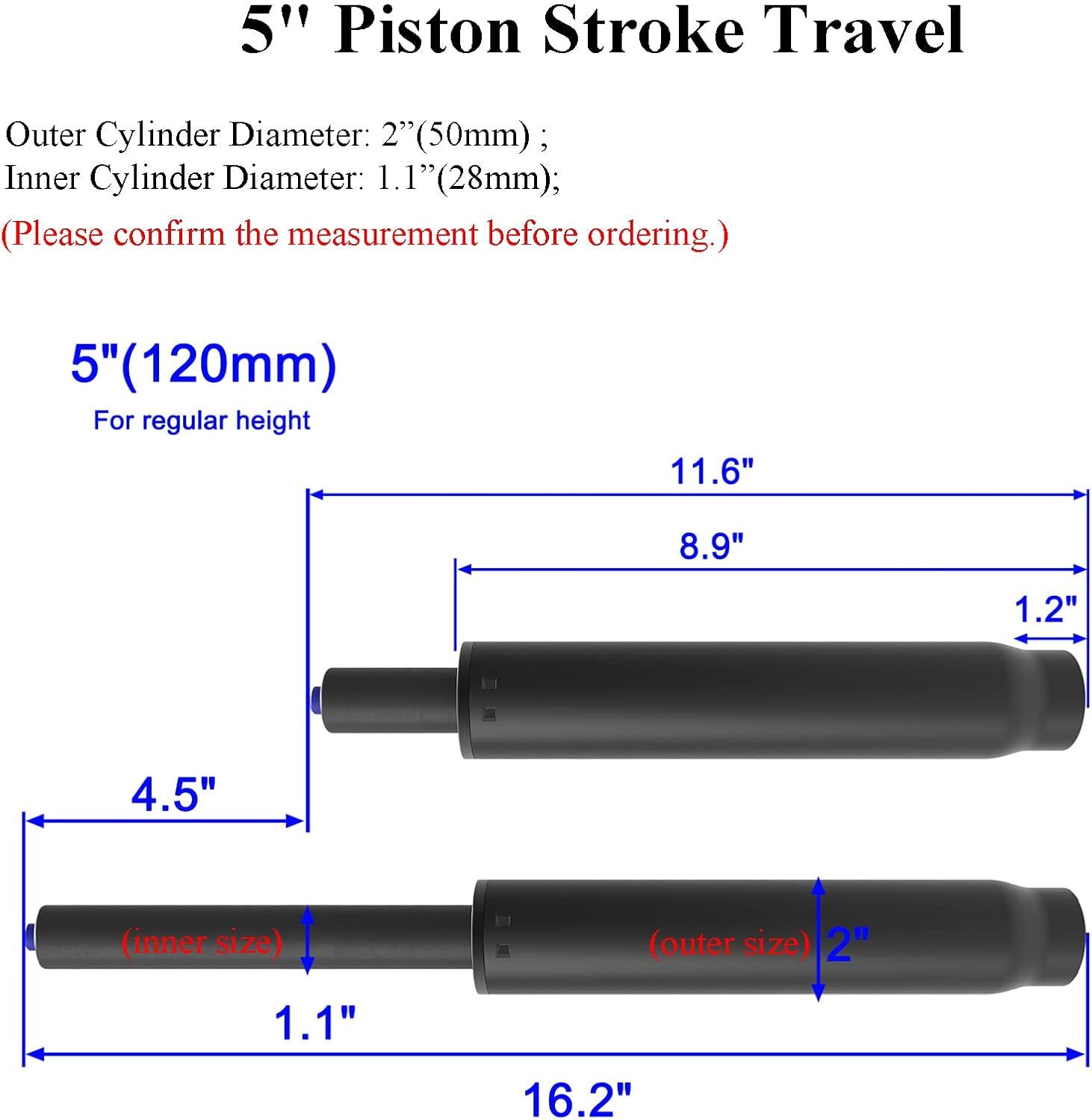 Cilindro De Gas Para Silla De Oficina 5 Pulgadas Compatible Con La Mayoria