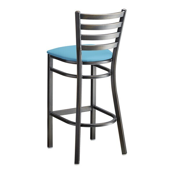 10 PACK Distressed Copper Ladder Back Metal Restaurant Barstool With Blue Vinyl
