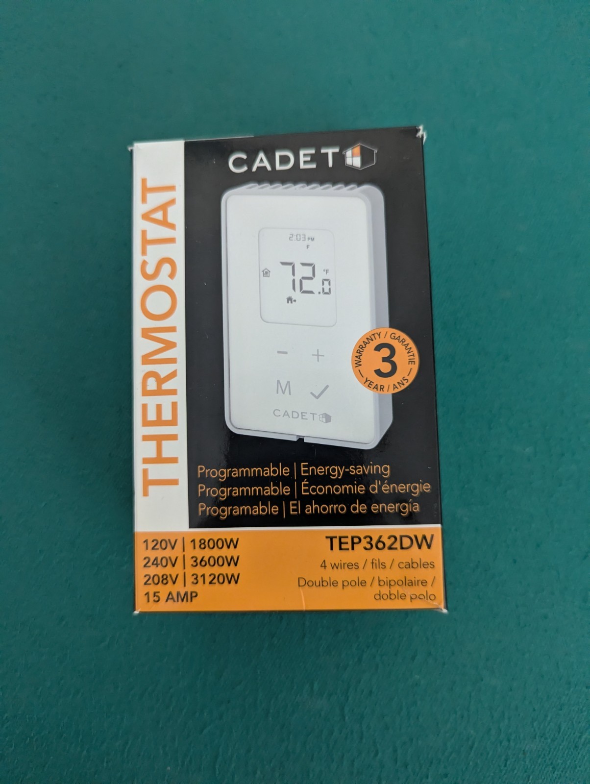 Cadet - Programmable Electronic Thermostat - White, 3600W,