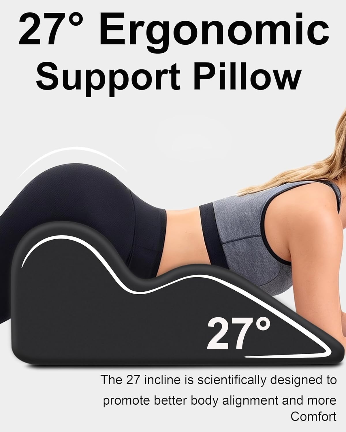 Ergonomic Memory Foam Wedge Pillow, 27° Angled Support for Neck and Waist