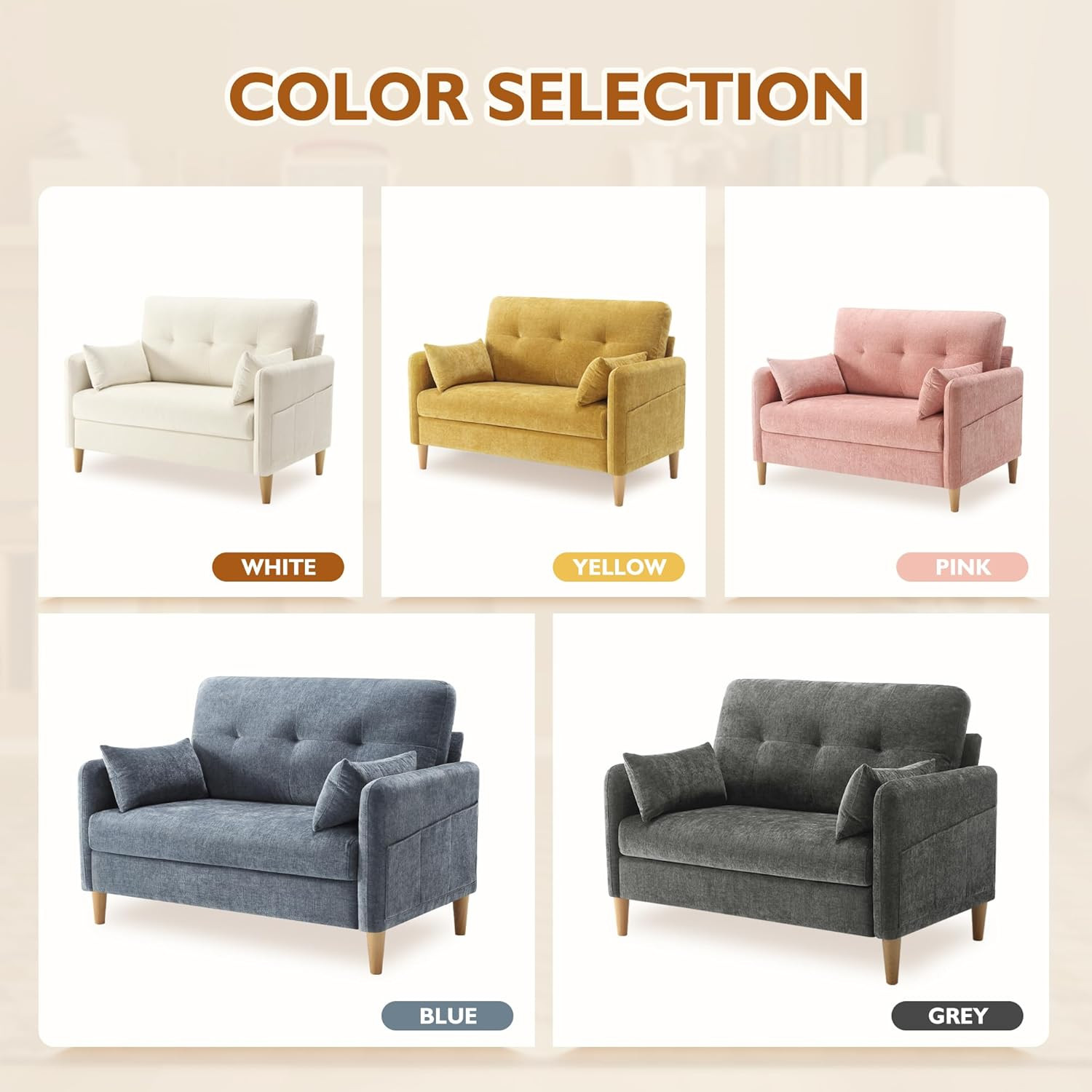 Urhanherry 47" Small Sofa Couch for Bedroom, Soft Chenille Loveseat Mini Couch w