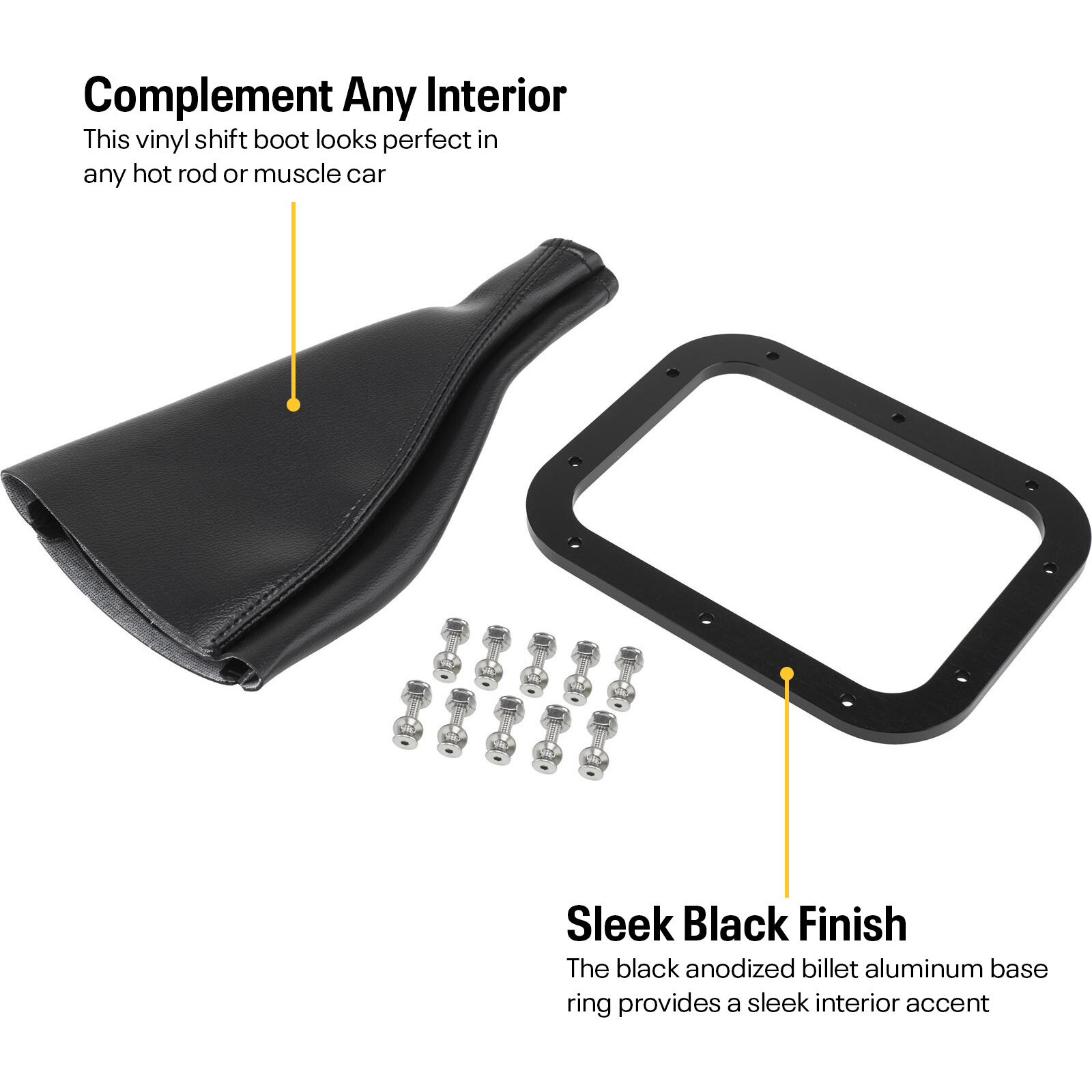 Rectangle Shifter Boot with Billet Aluminum Ring for Hot Rods: Black Finish