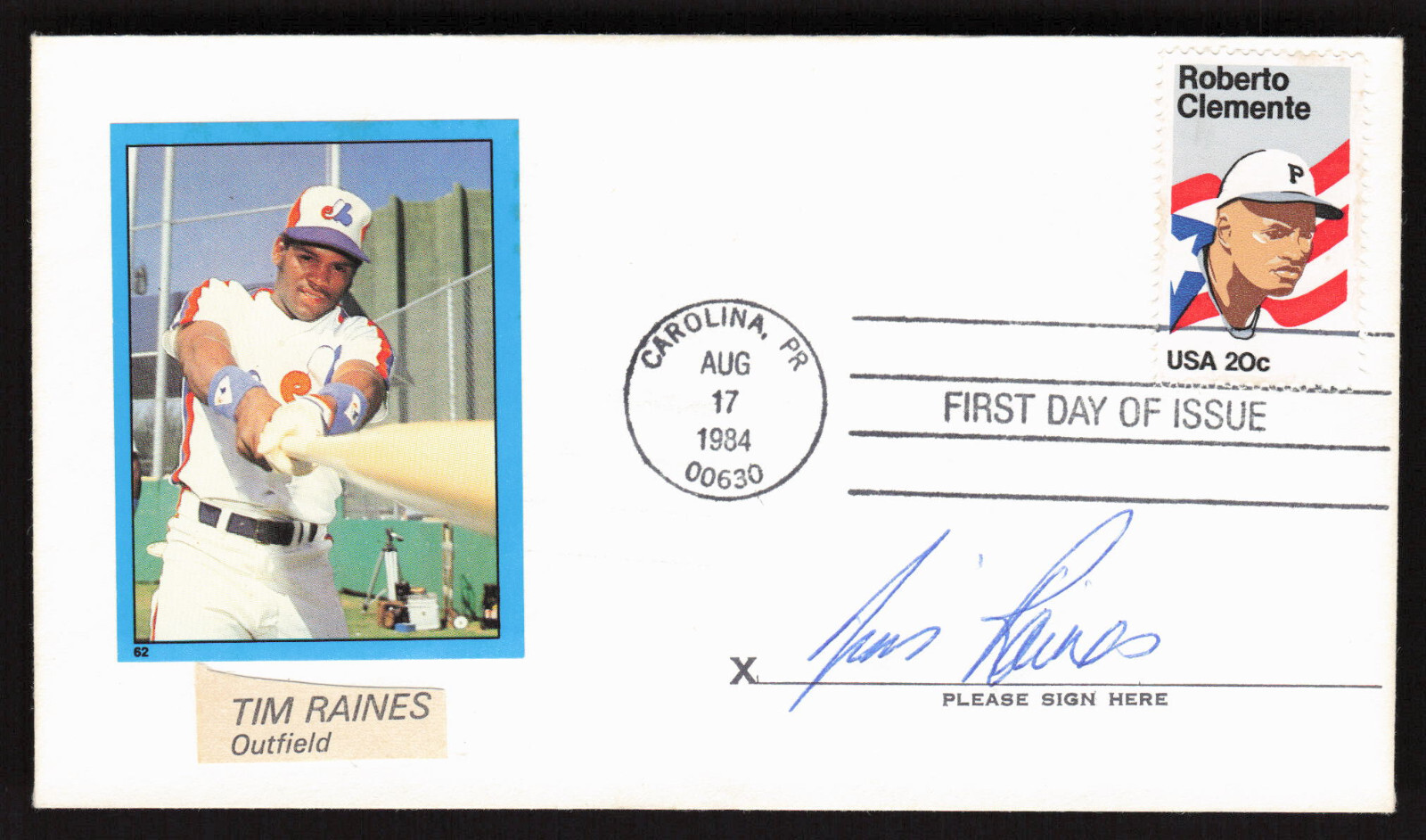 Tim Raines Signed Pasted on Baseball Photo Envelope FDC Cachet Expos Auto