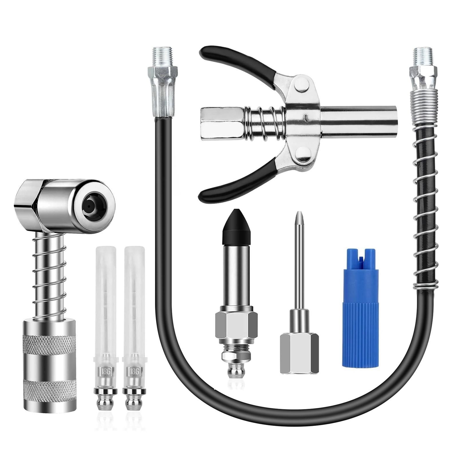 8×Grease Gun Adapter Kit 1/8" NPT 12" Hose 90 Degree Coupler Accessories for Car