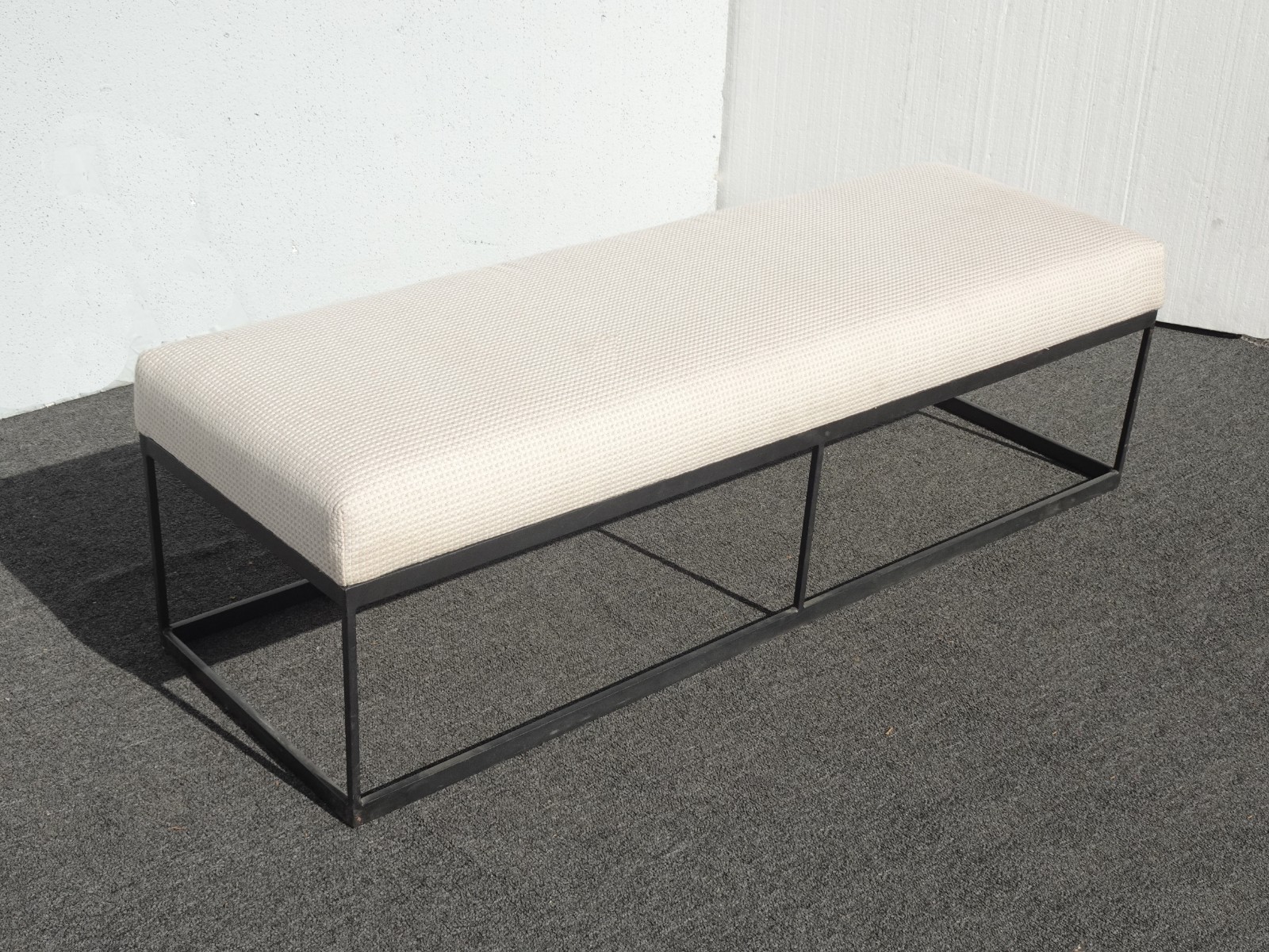 Modern White Bed Side Bench with Iron Base & Designer Fabric