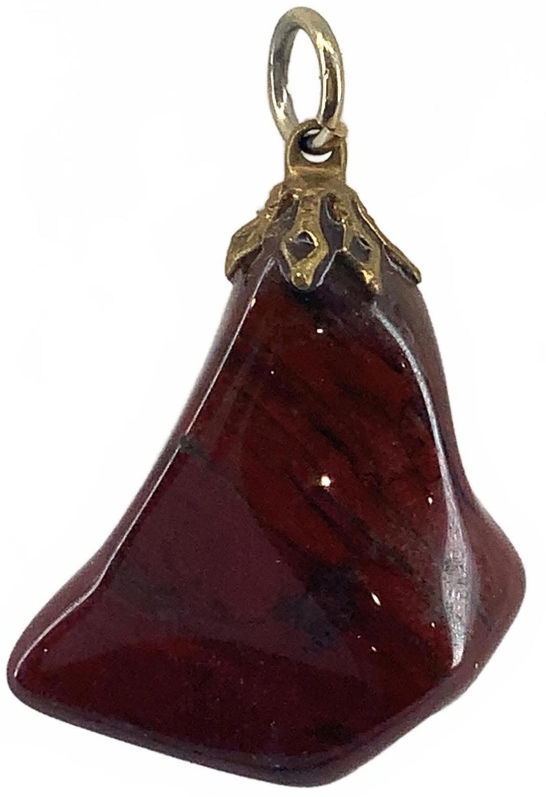 Vintage Red Jasper Stone Mid Century Pendant Gold Tone Small Boho Charm 1 Inch