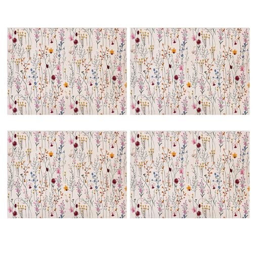 Watercolor Wild Flowers Placemats Set of 4, 12x18 Inch, Placemats Set of 4