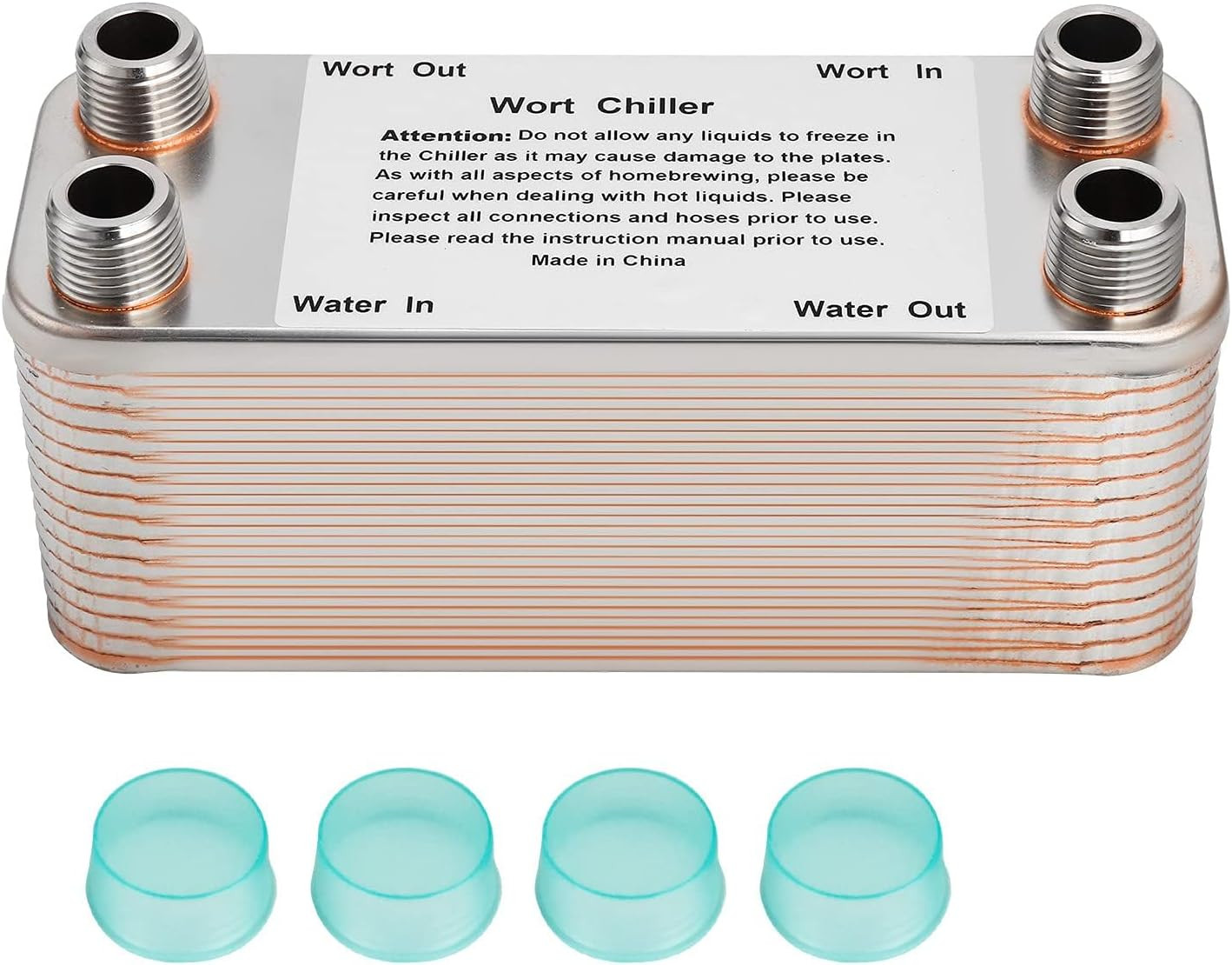 Wort Chiller, 30 Plate 1/2 NPT Plate Wort Chiller, Stainless Steel Brazed Plate