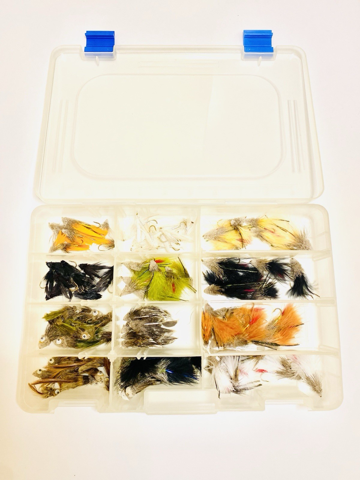 100 x Premium Assorted Muddler Minnow Sculpin Fly Fishing Flies With Storage Box