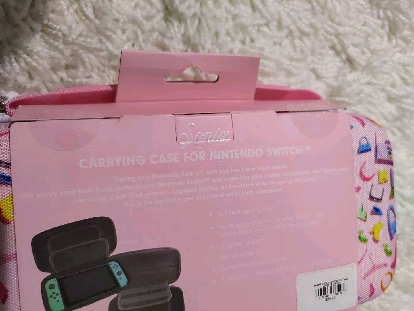 NIP Sonix Barbie Nintendo Switch Soft Shell Carry Case Pink Handle With Zipper