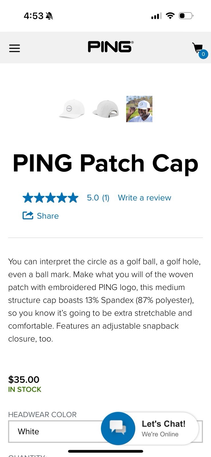 PING Patch Cap White – Flexfit Tech 110 – Brand New with Tags – Golf Hat