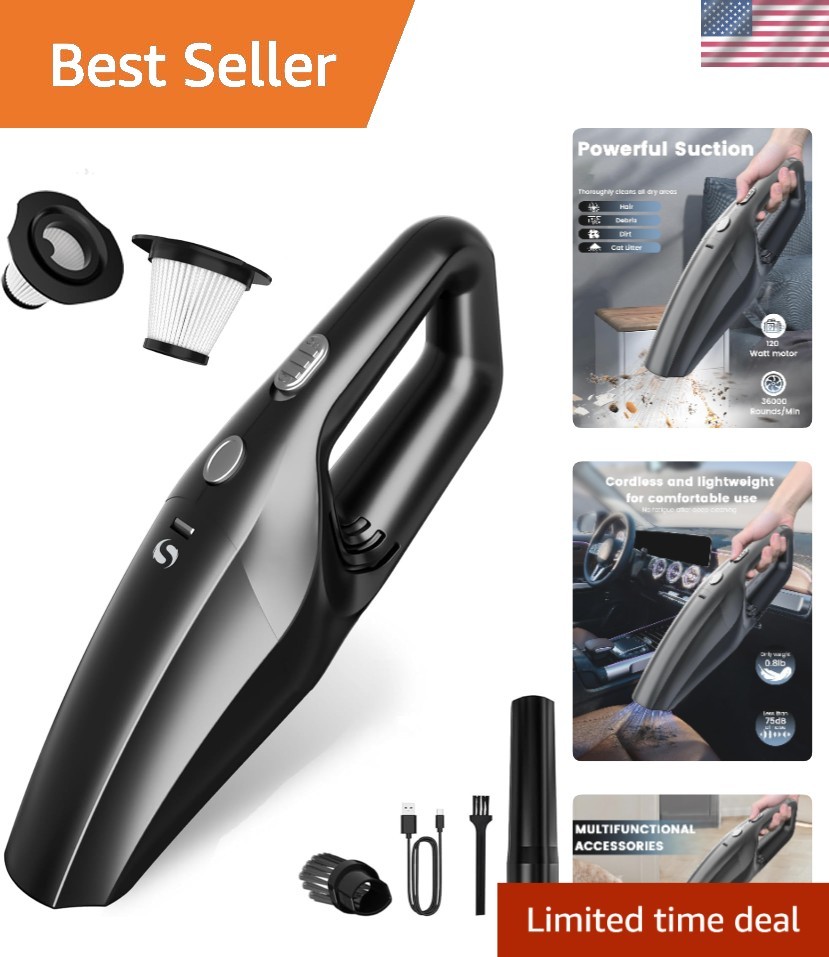 Cordless Handheld Vacuum with Rechargeable HEPA Filter - Portable & Lightweight