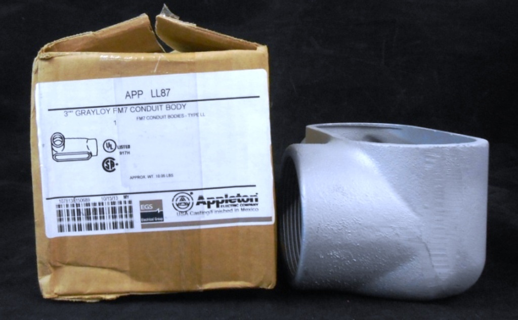 APPLETON O-Z GEDNEY CONDUIT BODY, LL87, 3" HUB, STYLE LL, FM 7