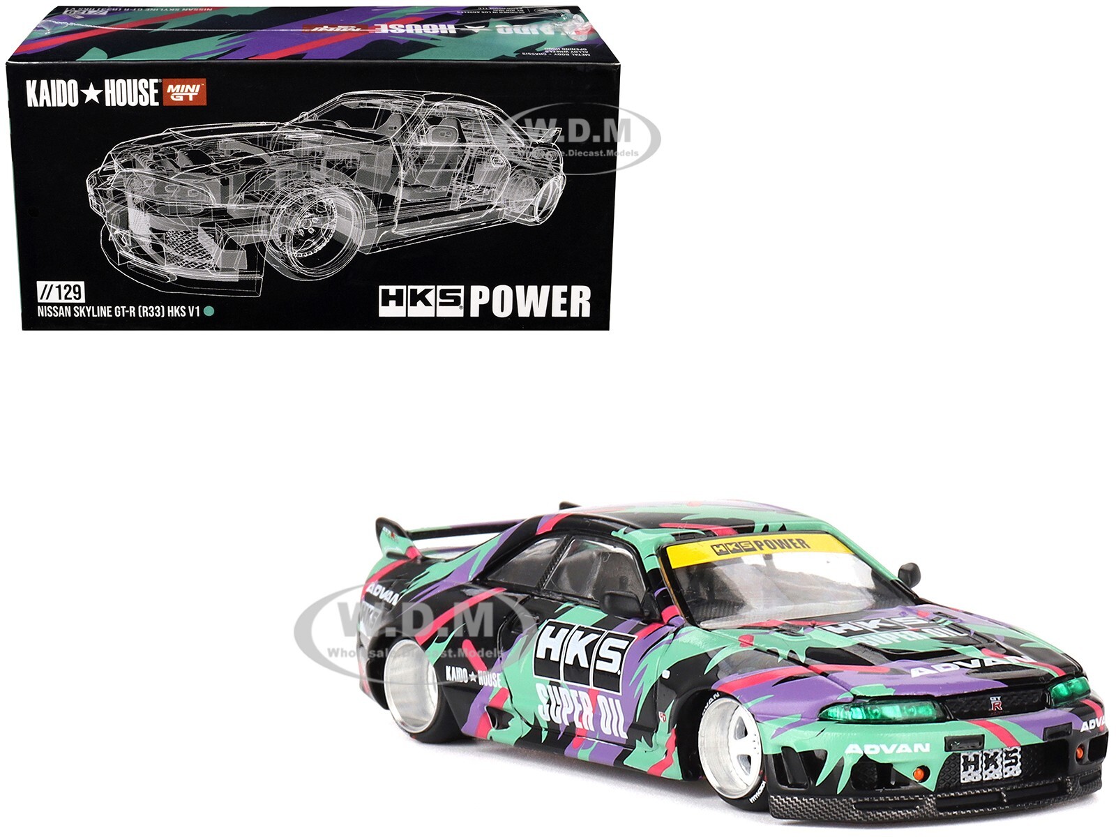NISSAN SKYLINE GT-R R33 RHD HKS V1 KAIDO HOUSE 1/64 DIECAST BY MINI GT KHMG129