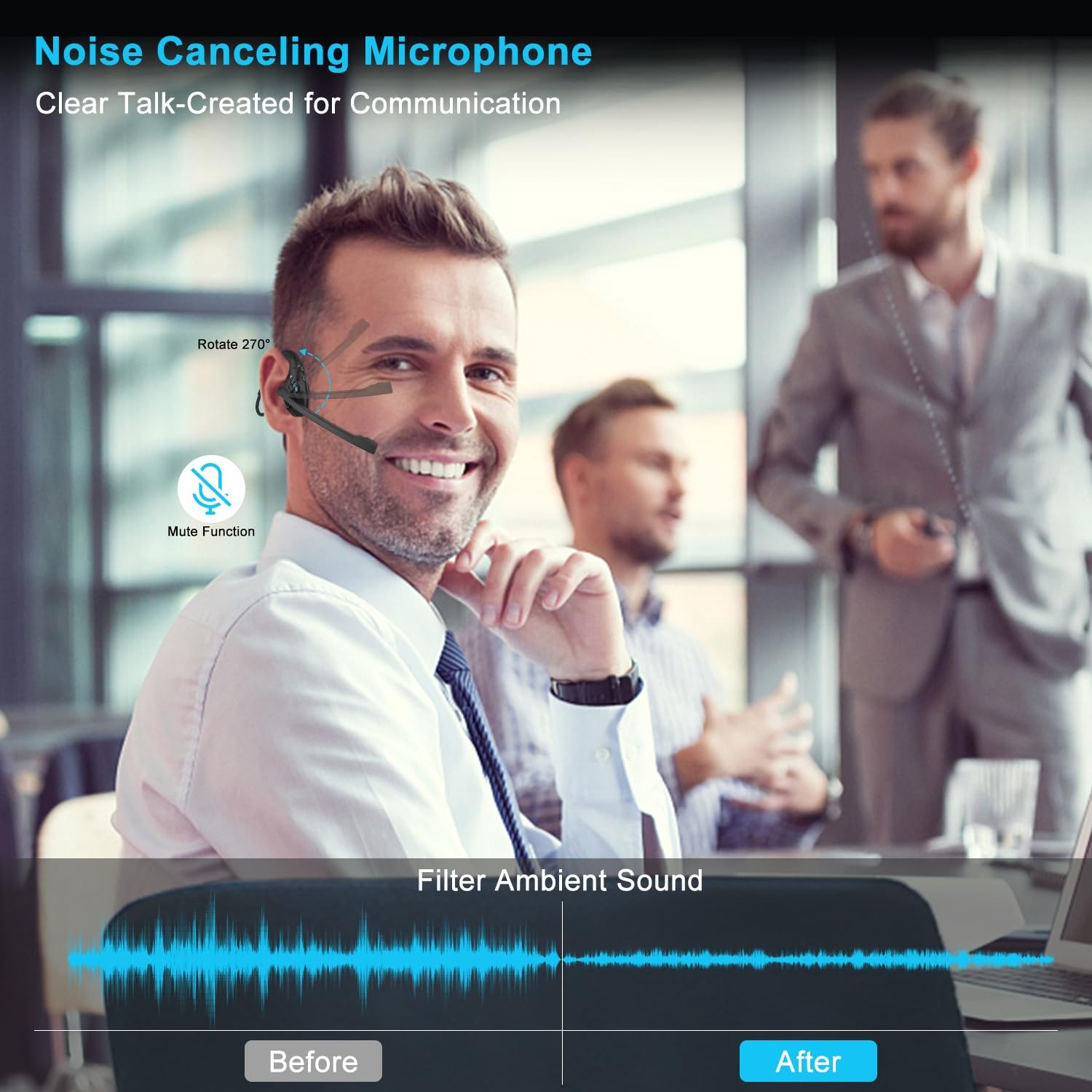 iDIGMALL Bluetooth 5.3 Headset w/Microphone Boom for Computer Phones PC, Open Ea