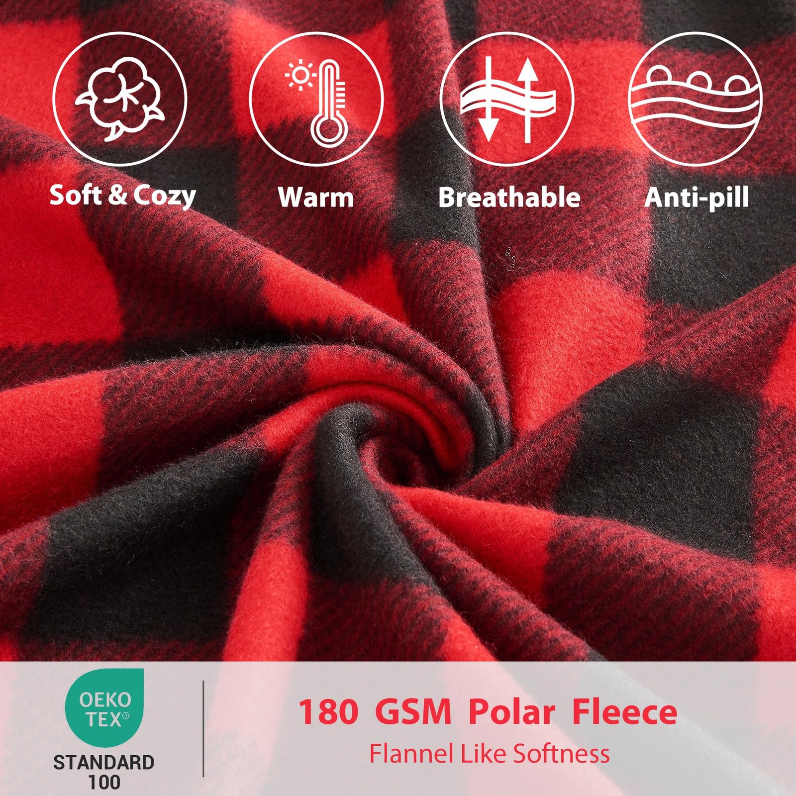 Softan Christmas Fleece Sheets Full Size, Flannel Full, Red Buffalo Plaid