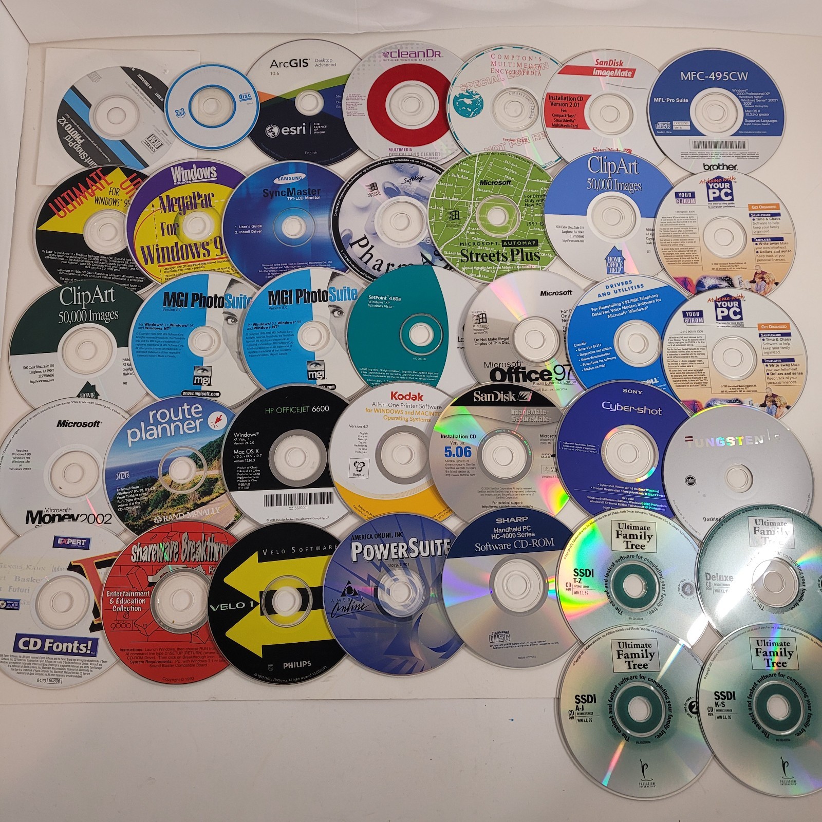 PC Software and Installation Media Lot Microsoft Windows, Family Tree 37 Discs