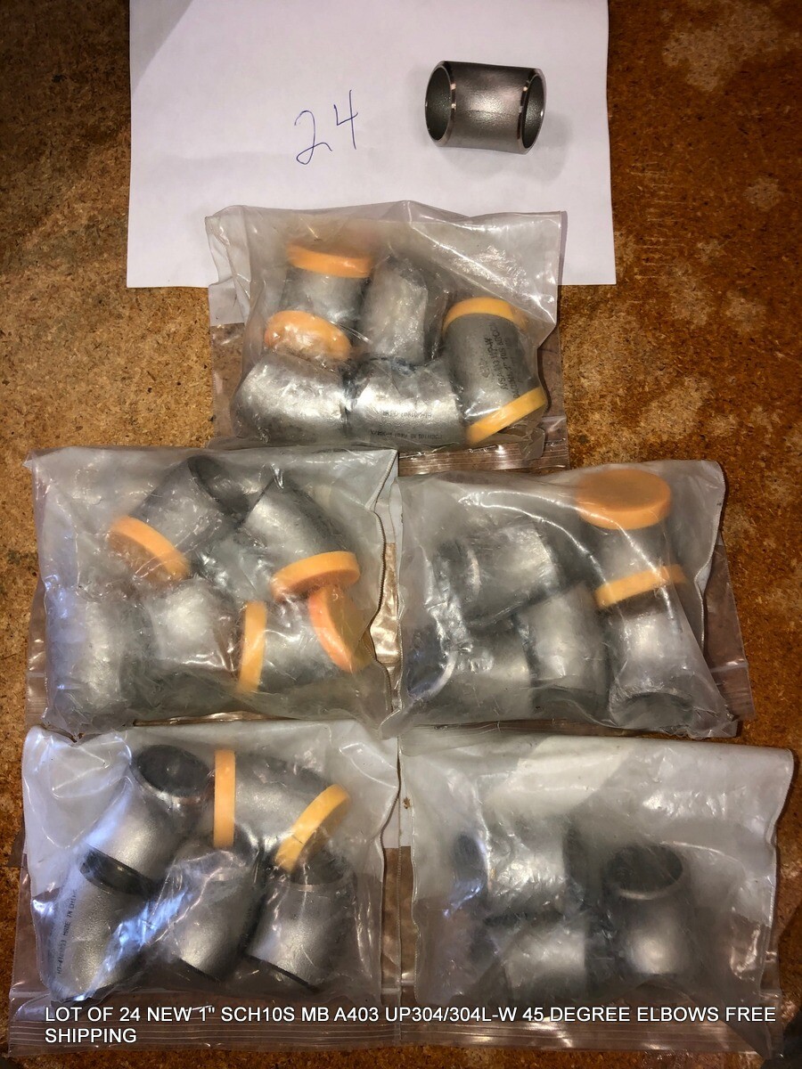 LOT OF 24 NEW 1" SCH10S MB A403 UP304/304L-W 45 DEGREE ELBOWS FREE SHIPPING