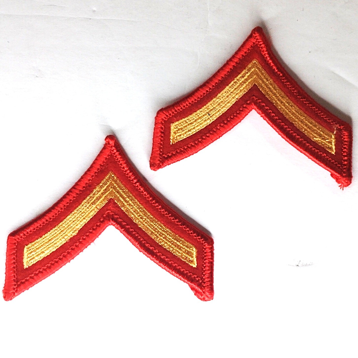 USMC Private First Class PFC E-2 Novelty Patch Pair Red Gold Sew-On 2-3/8" x 3"