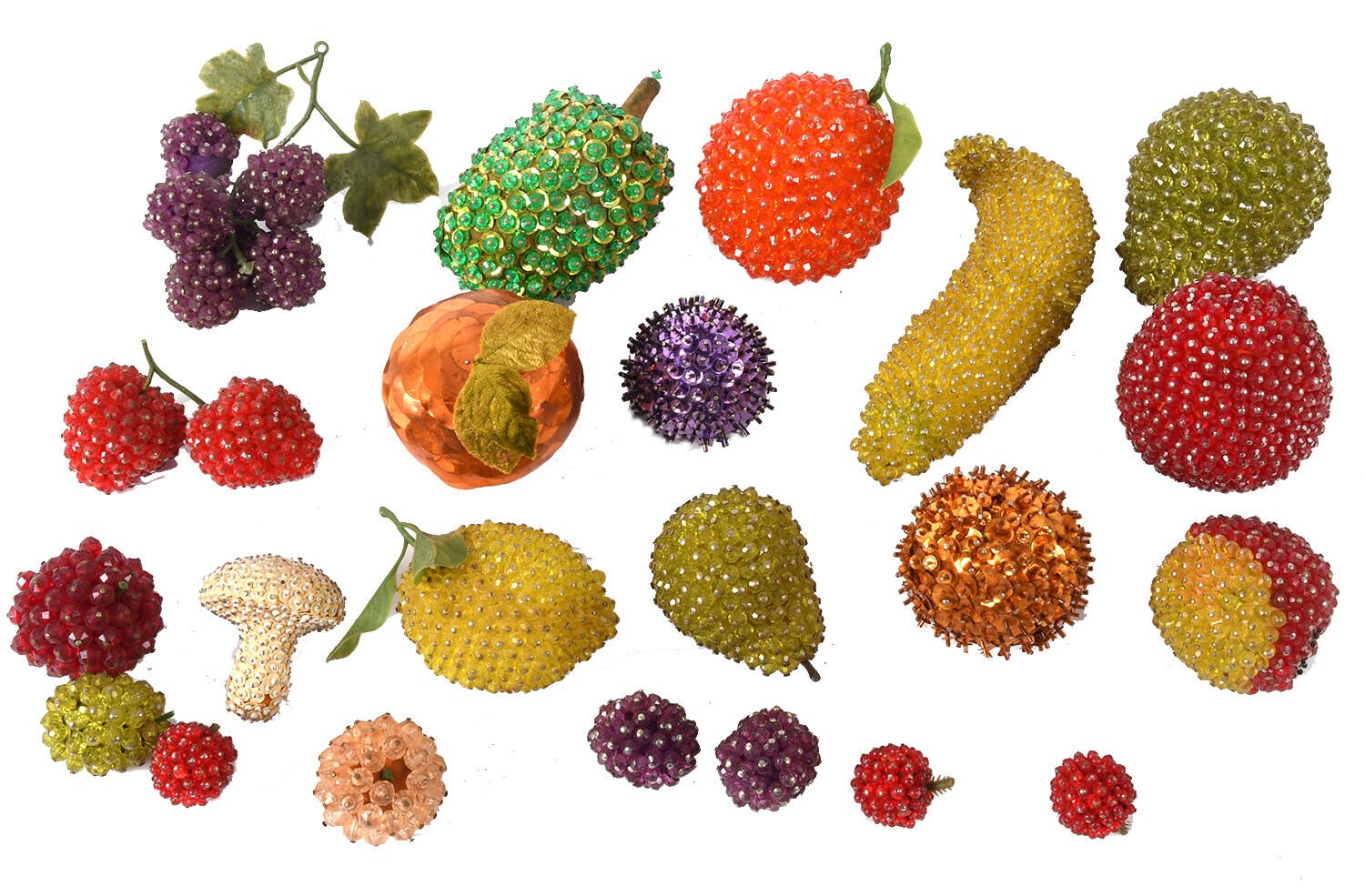 Mid-Century Modern Era Assorted Lot of Push Pin Beaded Fruit