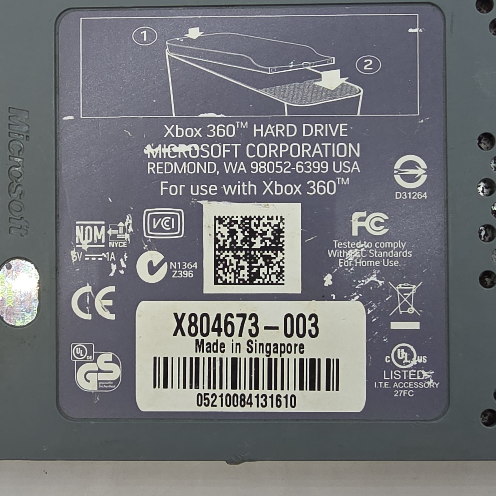 Microsoft Xbox 360 External Hard Drive X804673-003 Gray Console Accessory