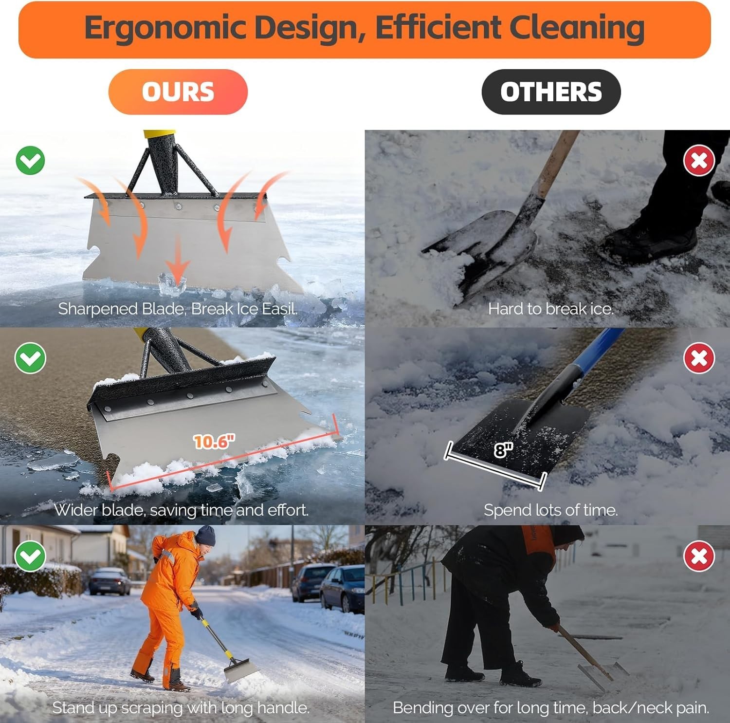 Ice Scraper Long Handle - Snow Removal Tool,Multifunctional Garden Cleaning F...