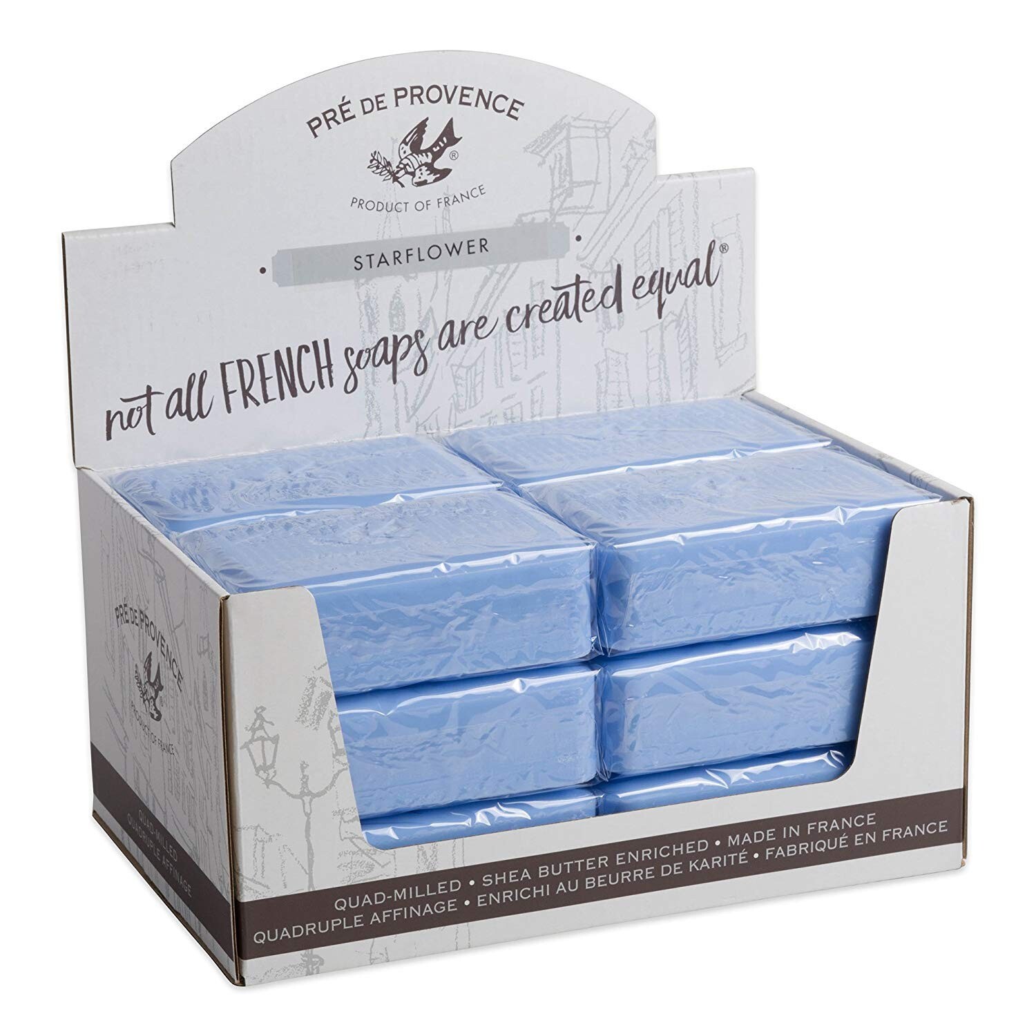Pre de Provence STARFLOWER Case 12 x 250 Gram French Soap Bath Shower Bars Shea