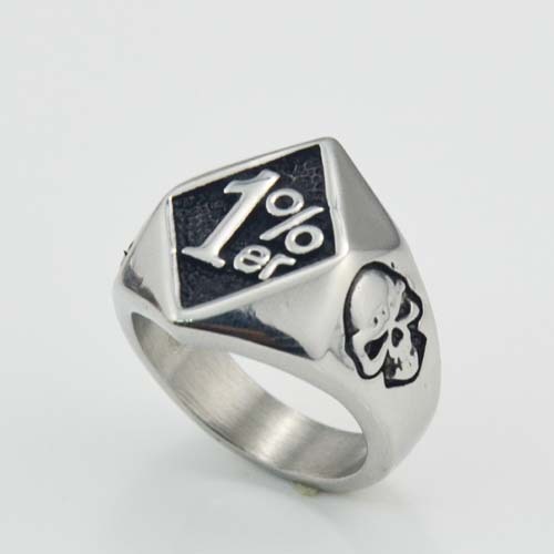 Men Skull Stainless Steel Ring 1%er One Percent Outlaw Biker Motorcycle Club