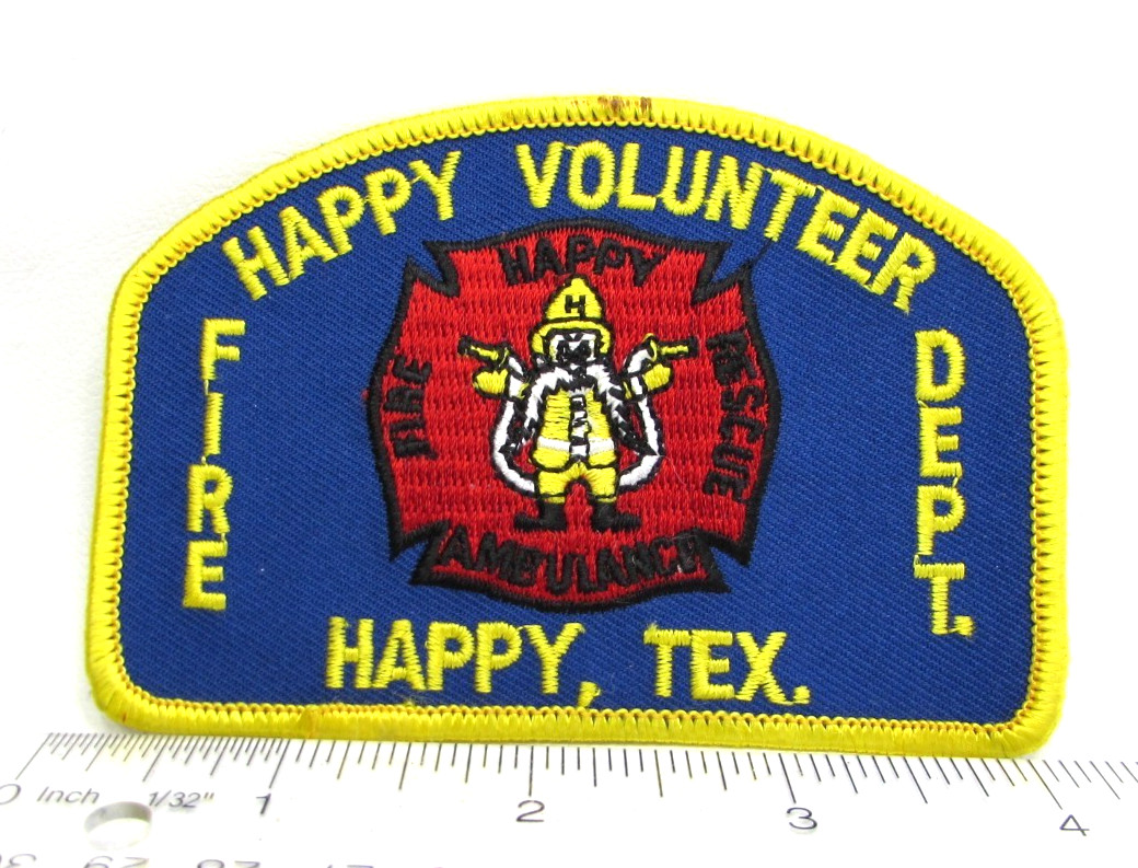 Vintage Happy Texas Volunteer Fire Department Jacket Patch Firefighter Rescue