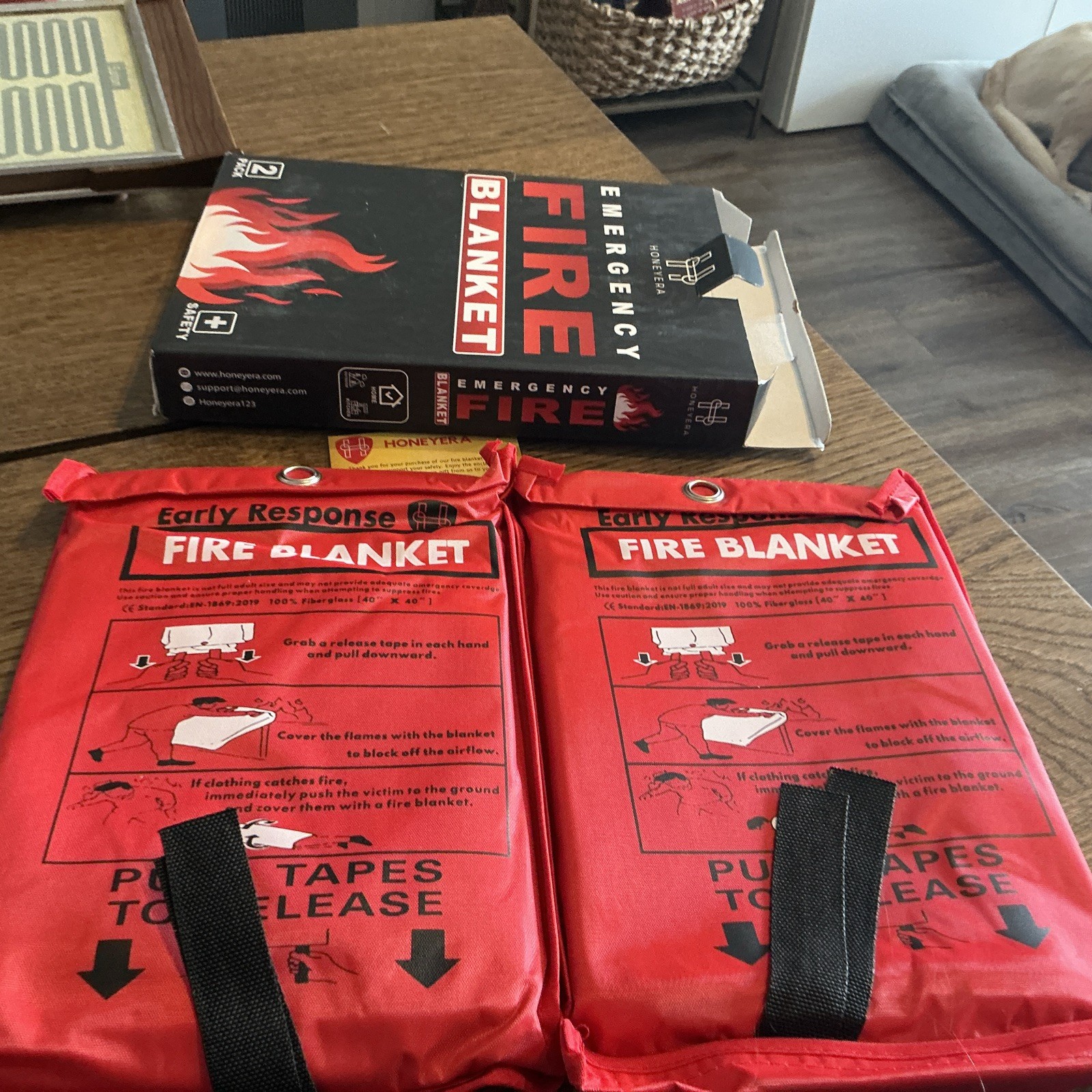 2 PACK FIRE BLANKET Honeyera Early Response Fiberglass 40" x 40" - NEW